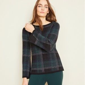 Ann Taylor Shimmer Blackwatch Plaid Sweater XSP